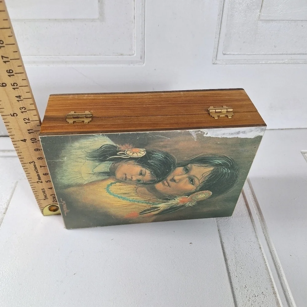 Native American Jewelry Box Art Print with Feather Details Woman & Child - Picture 8 of 11